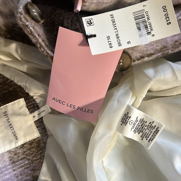 New Avec Les Fills Plaid Shirt Jacket Size Small in Brown/Lavender - Picture 12 of 16